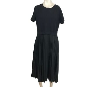 Rachel Parcell Women XL Black Mixed Media Pleated Midi Dress Short Sleeve
